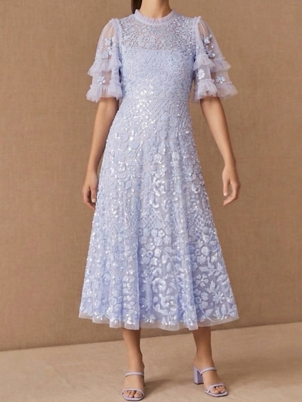 🆕 NEEDLE & THREAD Aurelia Sequin Tulle Midi Dress in Blue Sz 6